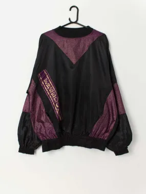 80s vintage Freedom shell suit pullover sweater / sweatshirt in black and purple – Large / XL