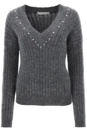 Alessandra rich wool knit sweater with studs and crystals FAB3486 K4058 GREY MELANGE