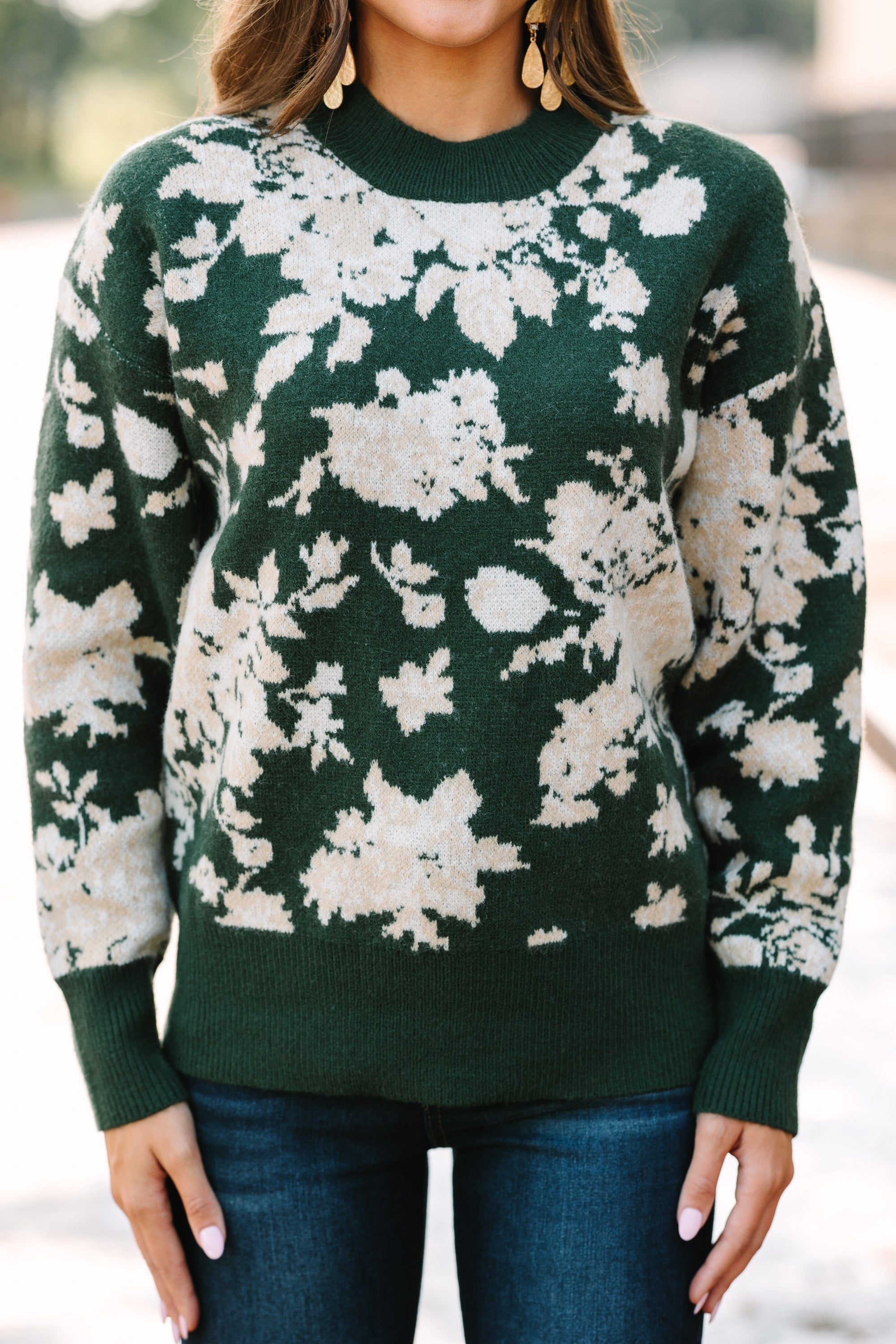 All In A Day Green Floral Sweater