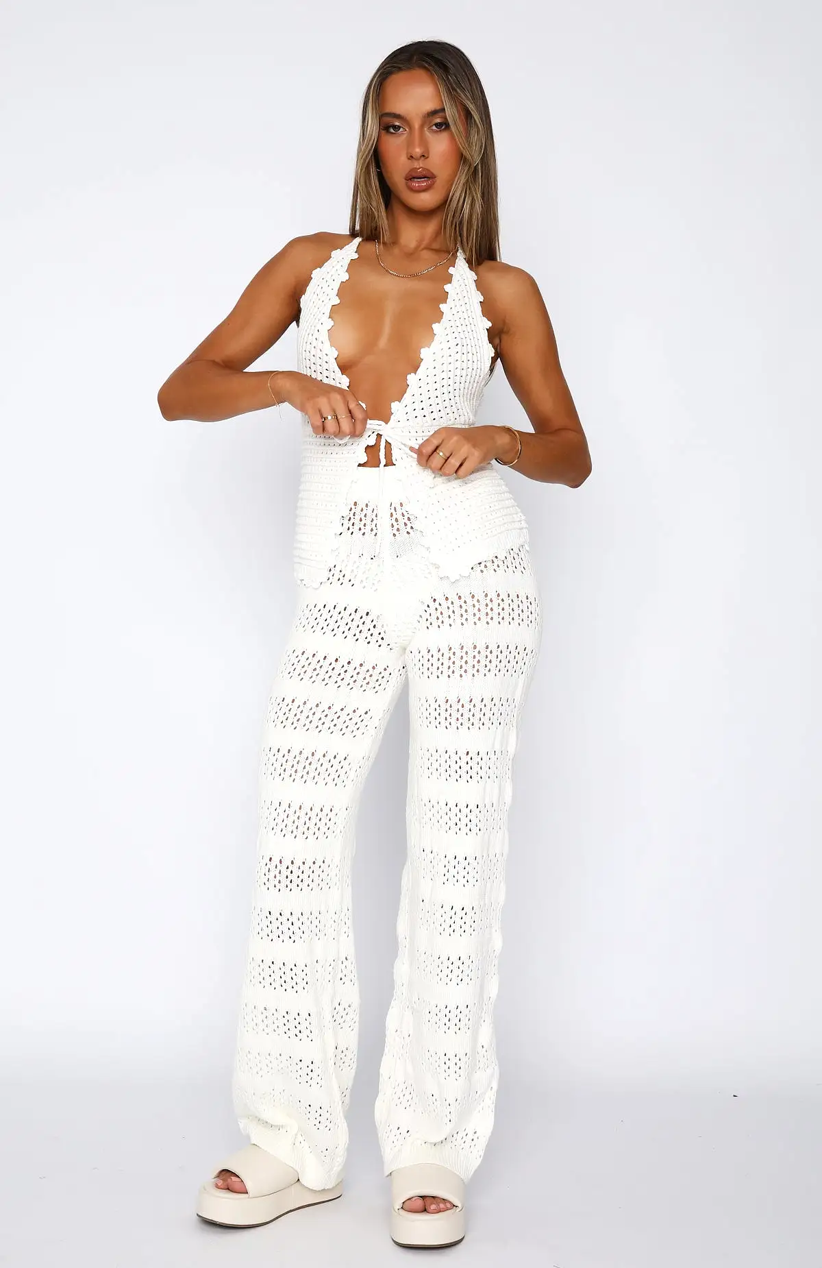 All Year Long Crochet Pants White