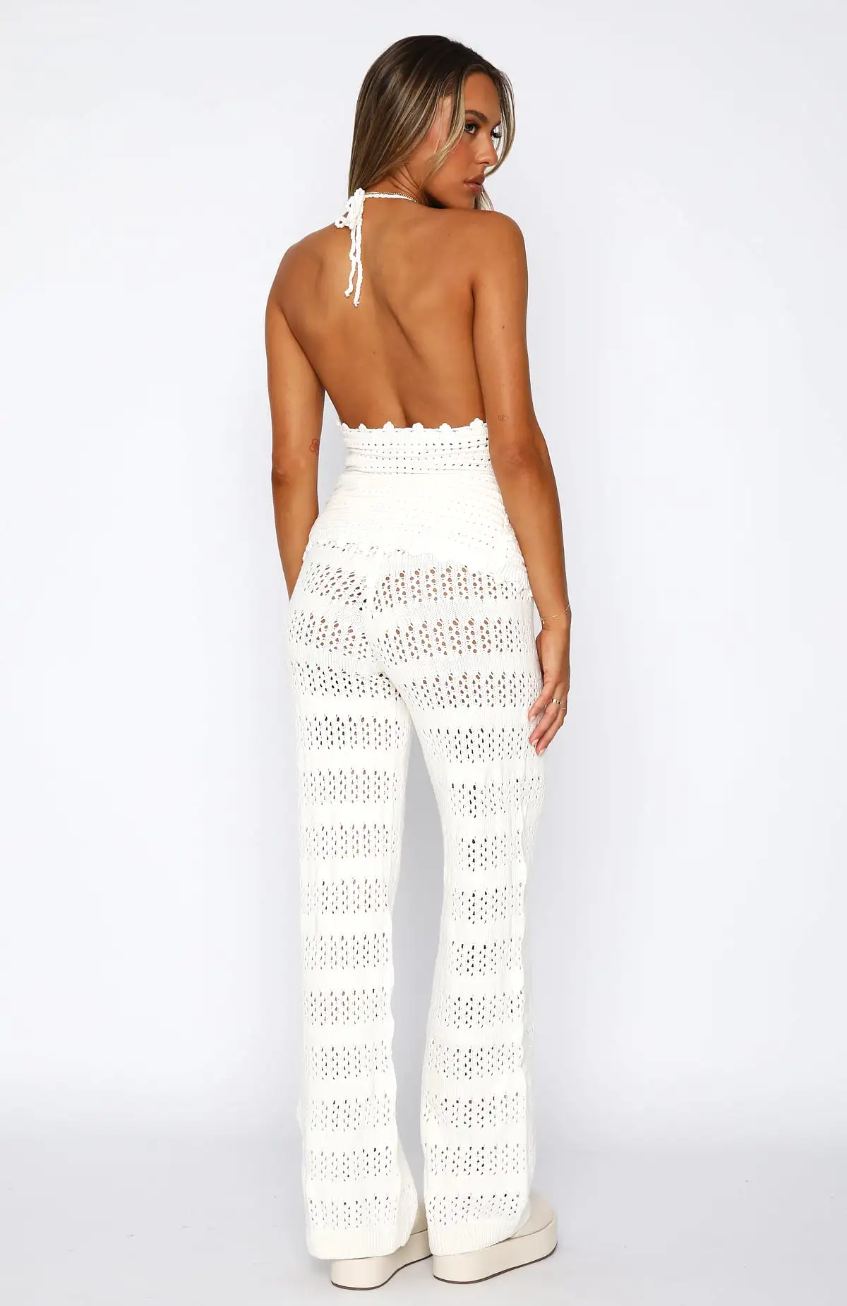 All Year Long Crochet Pants White