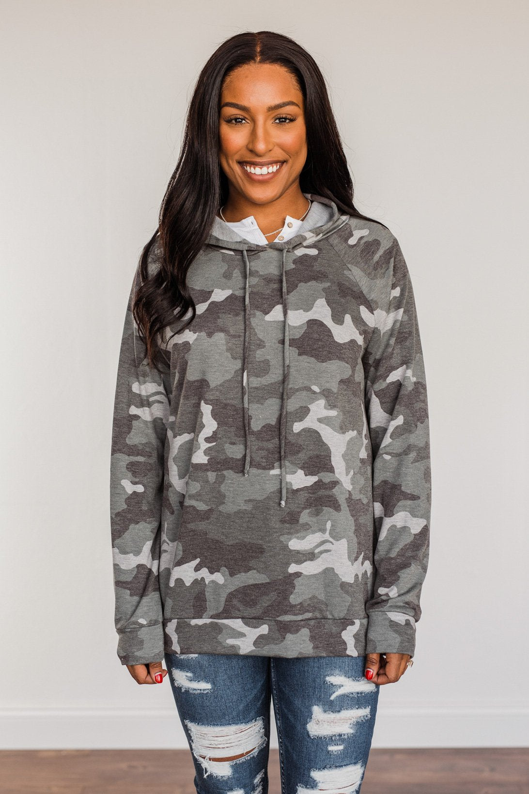 Anything Is Possible Drawstring Hoodie- Camo