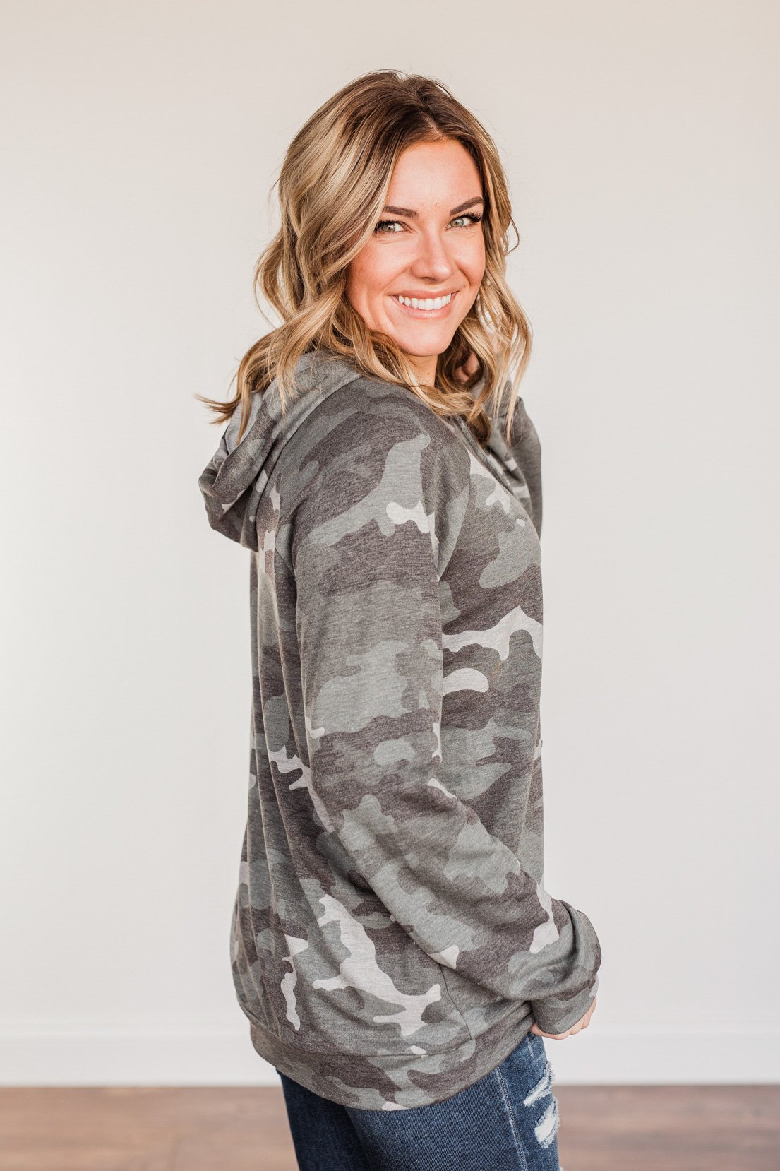 Anything Is Possible Drawstring Hoodie- Camo