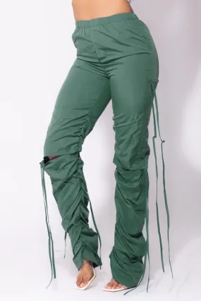 Army Green Cutout Drawstring Cargo Pants