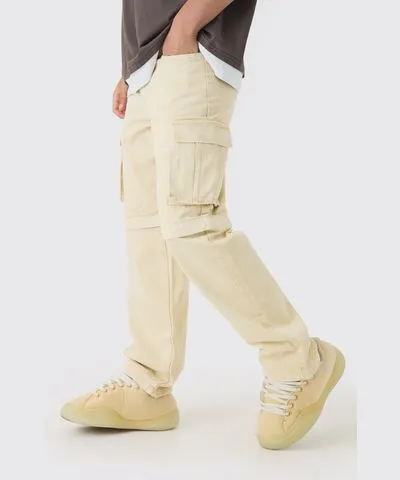 boohooMAN Mens Relaxed Acid Wash Zip Off Twill Cargo Pants