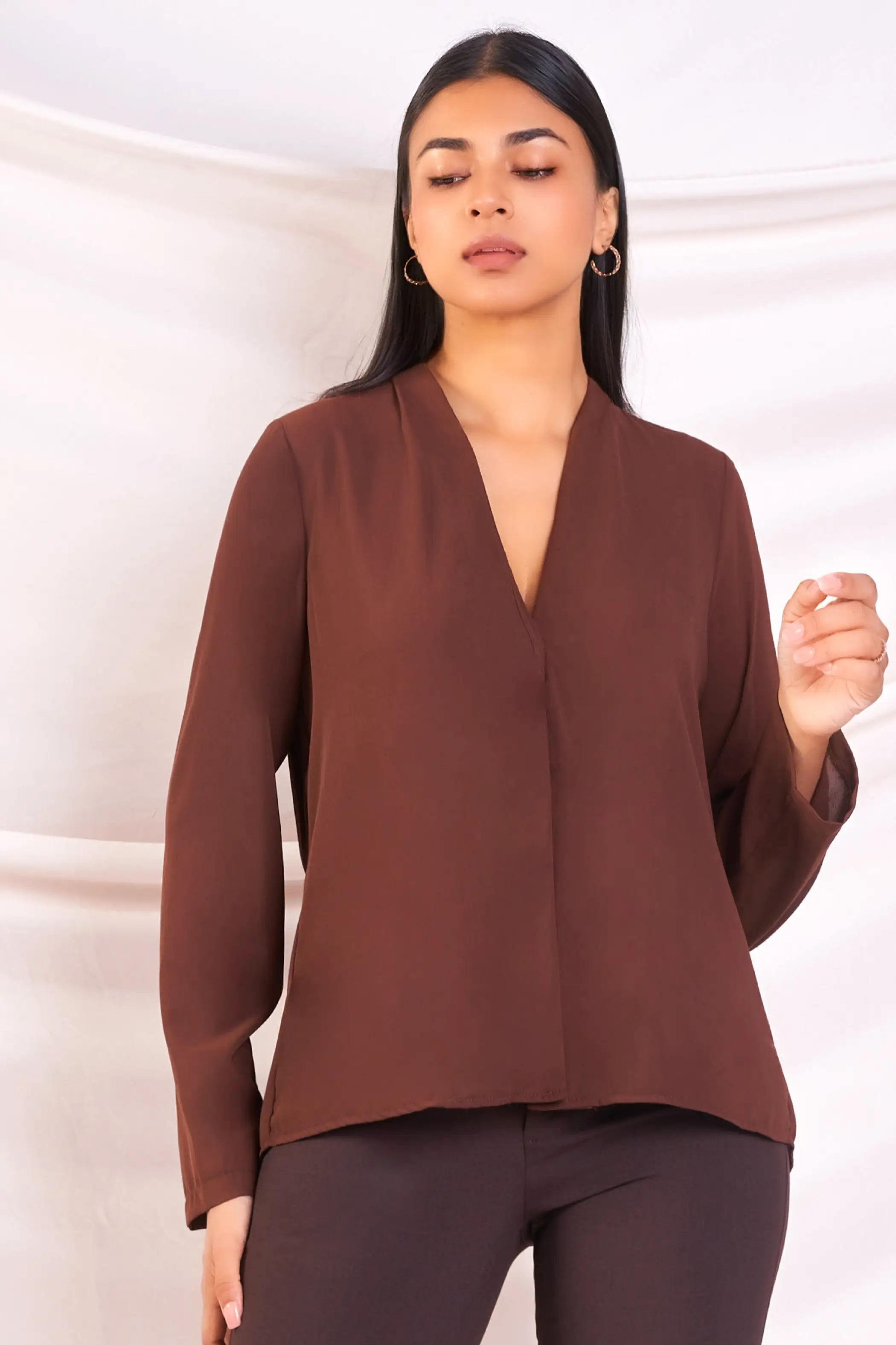 Brown V Neck Top