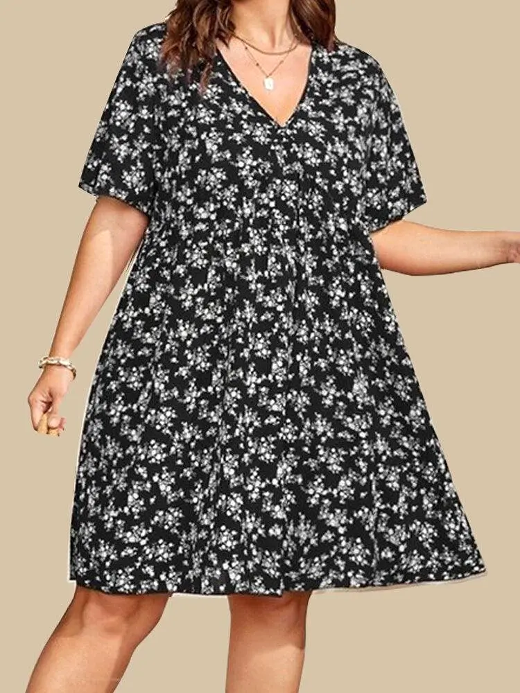 Butterfly Sleeves Floral Plus Size Dress