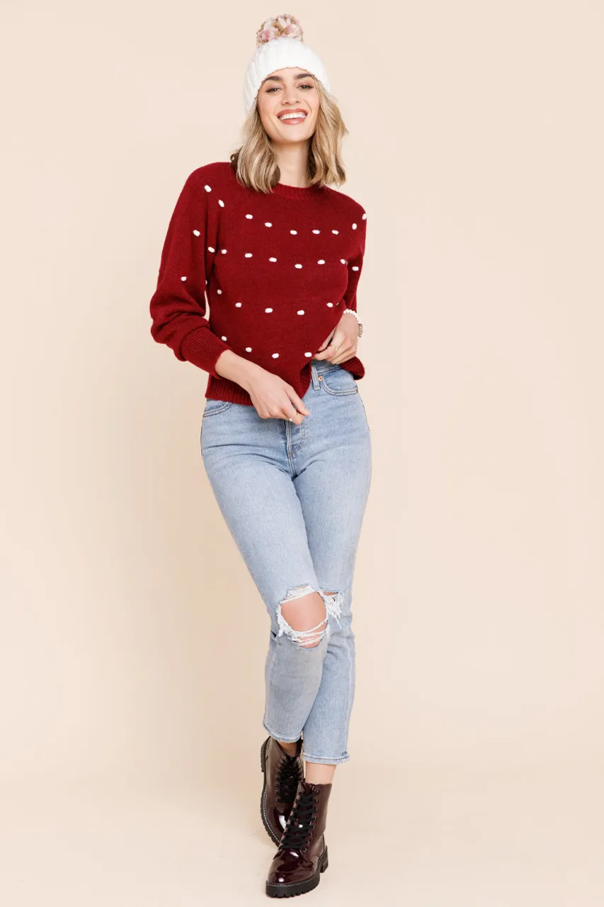 Casely Contrast Pom Pullover Sweater