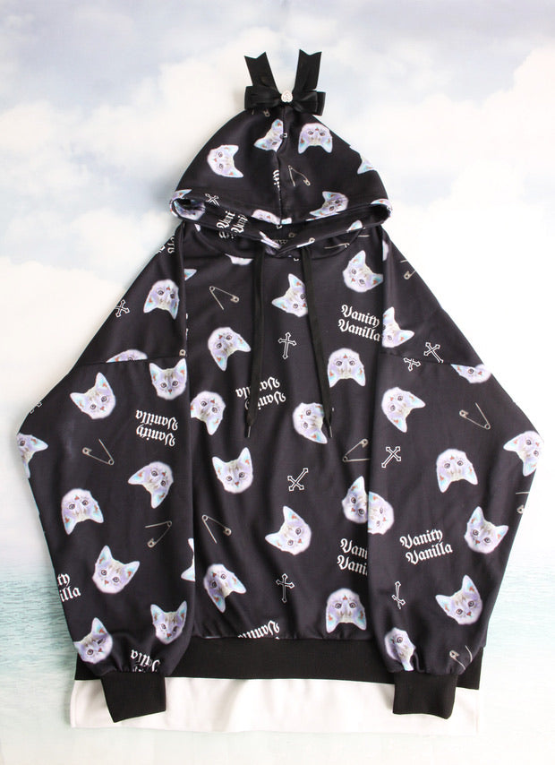 Cat head harajuku fashion cross hoodie jacket