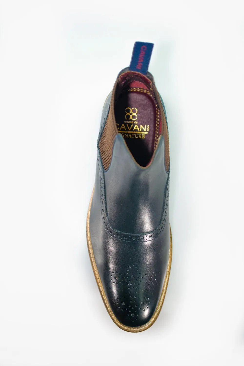 Cavani Moriarty Leather Slip On Navy Brogue Boots