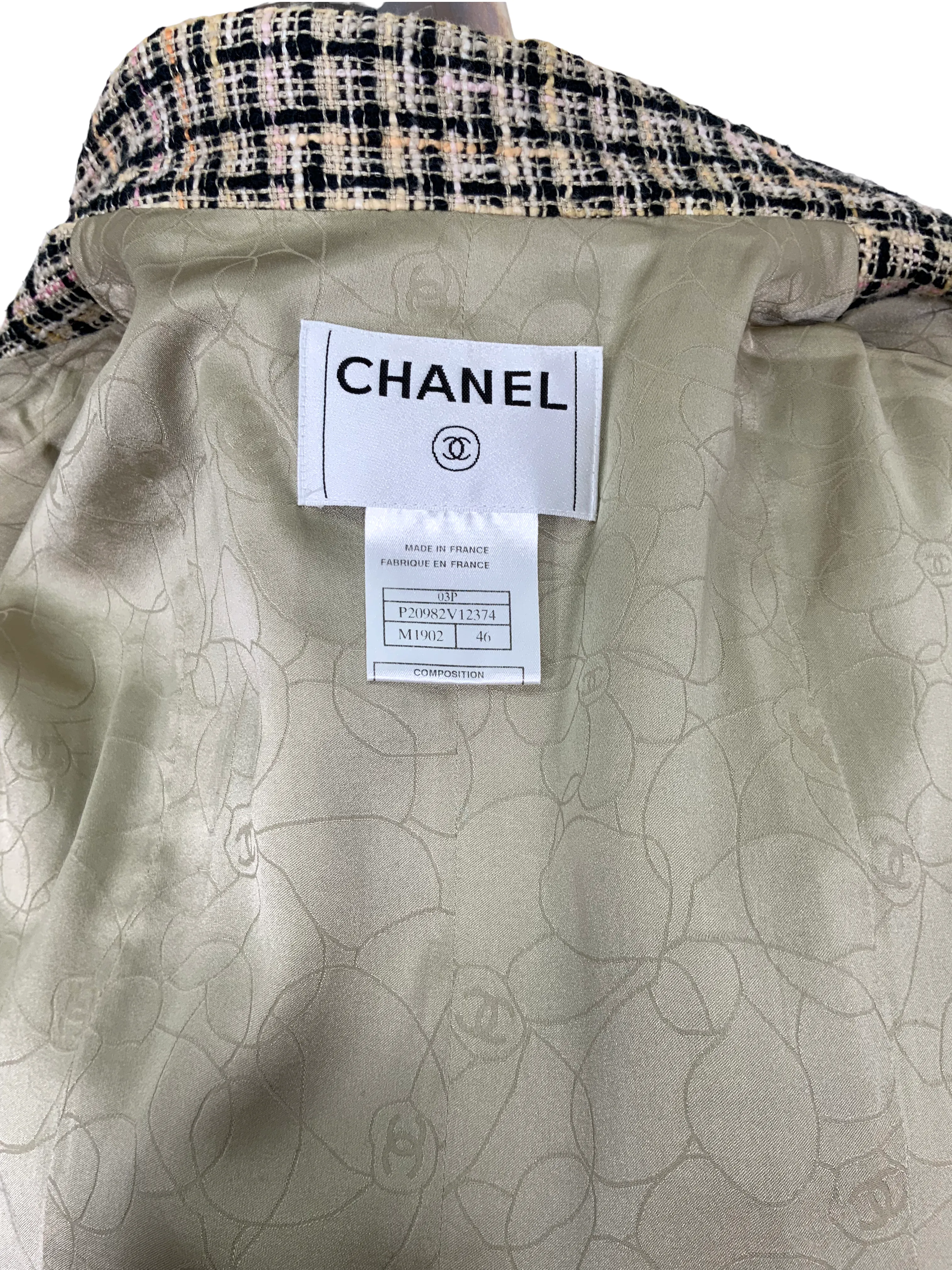 Chanel 03P Frayed Trim Tweed Jacket Size L