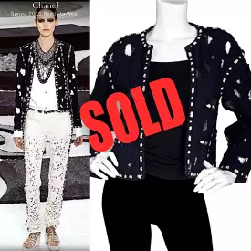 Chanel 11P 2011 Spring Black cut out Runway Jacket FR 54 US 14/16