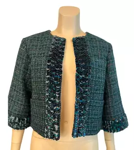 Chanel 12A 2012 Fall Tweed Sequin Green Jacket FR 34 US 2