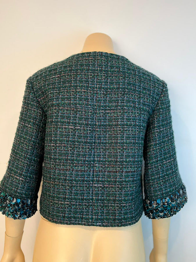 Chanel 12A 2012 Fall Tweed Sequin Green Jacket FR 34 US 2