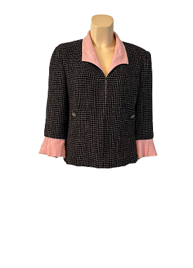 Chanel 12S 2012 Summer Black Metallic Tweed Pink Jacket FR 44 US 8/10