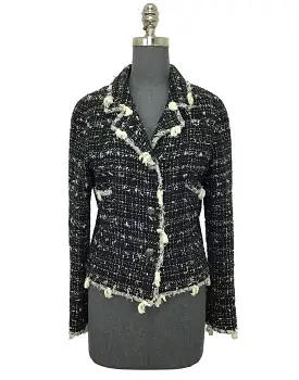 Chanel Textured Tweed Jacket with Fringe Size M