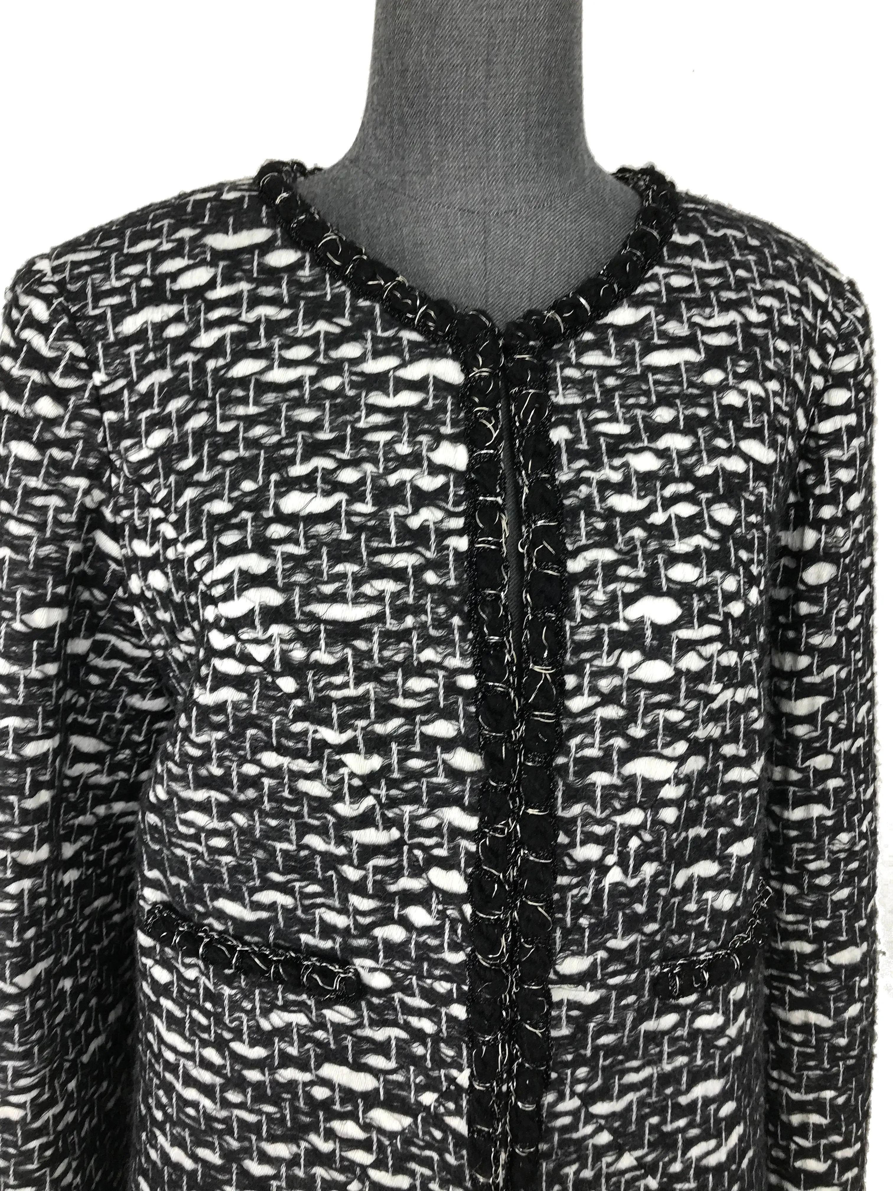 Chanel Wool Jacquard Jewel Neckline Jacket Size M