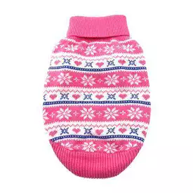 Combed Cotton Snowflake and Hearts Dog Sweater - Pink