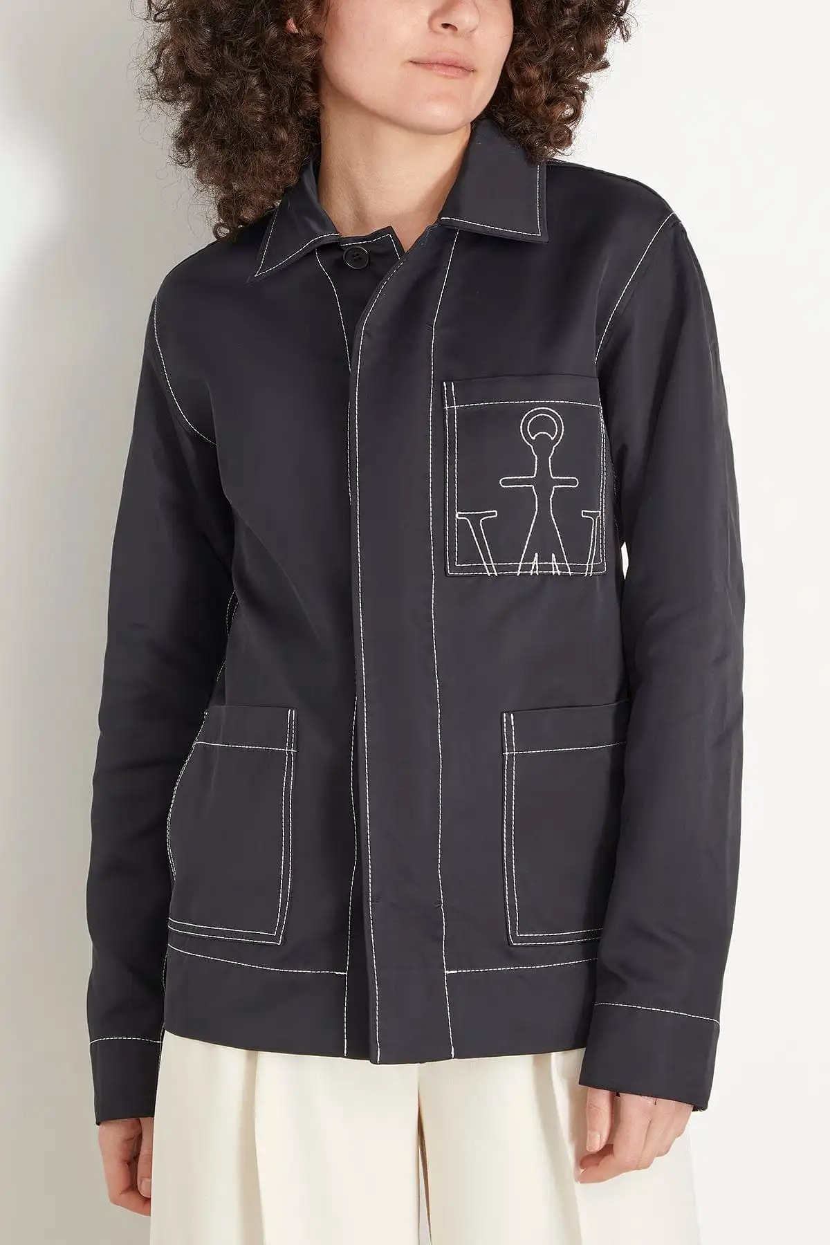 Contrast Seam Workwear Jacket in Black