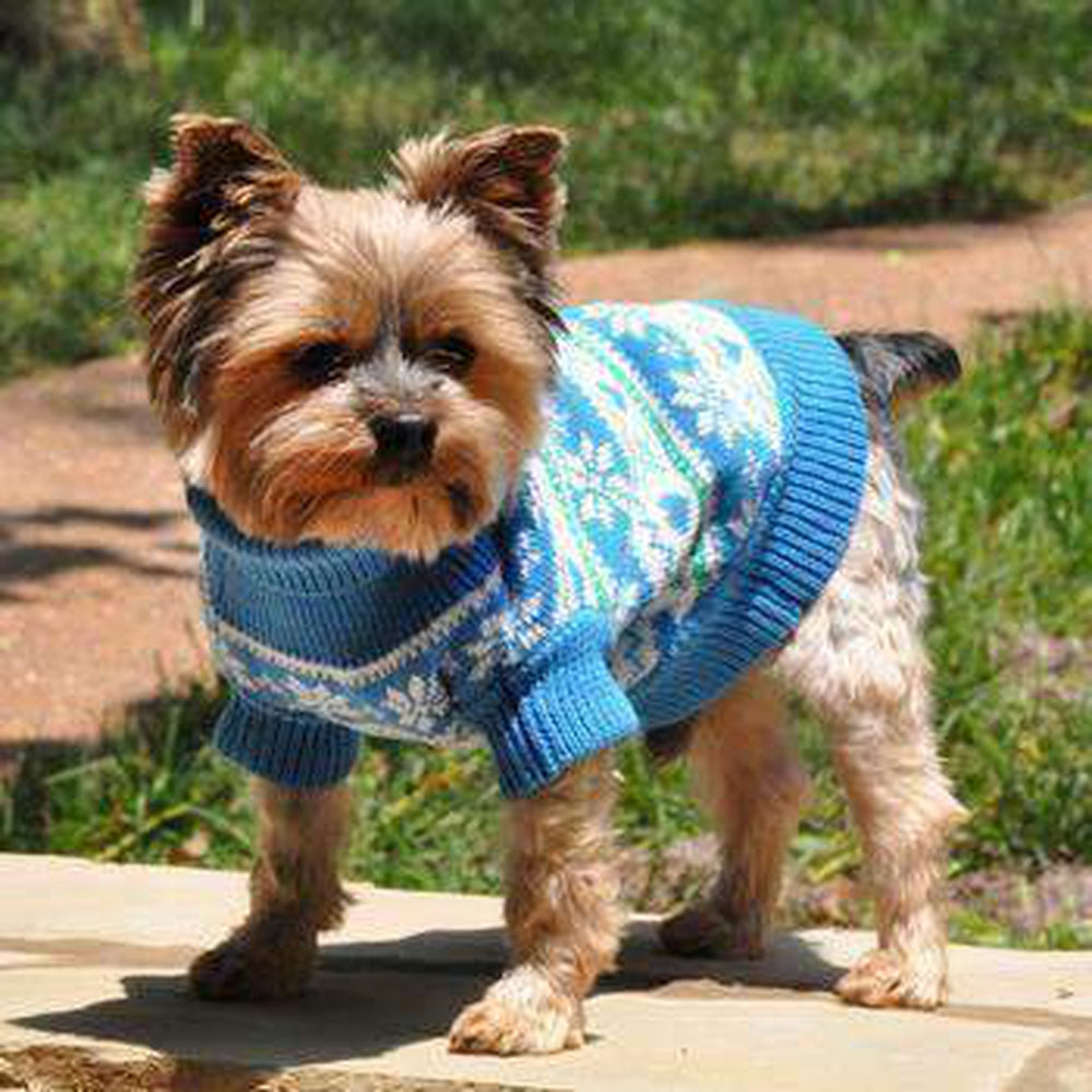 Cotton Snowflake and Hearts Dog Sweater - Blue