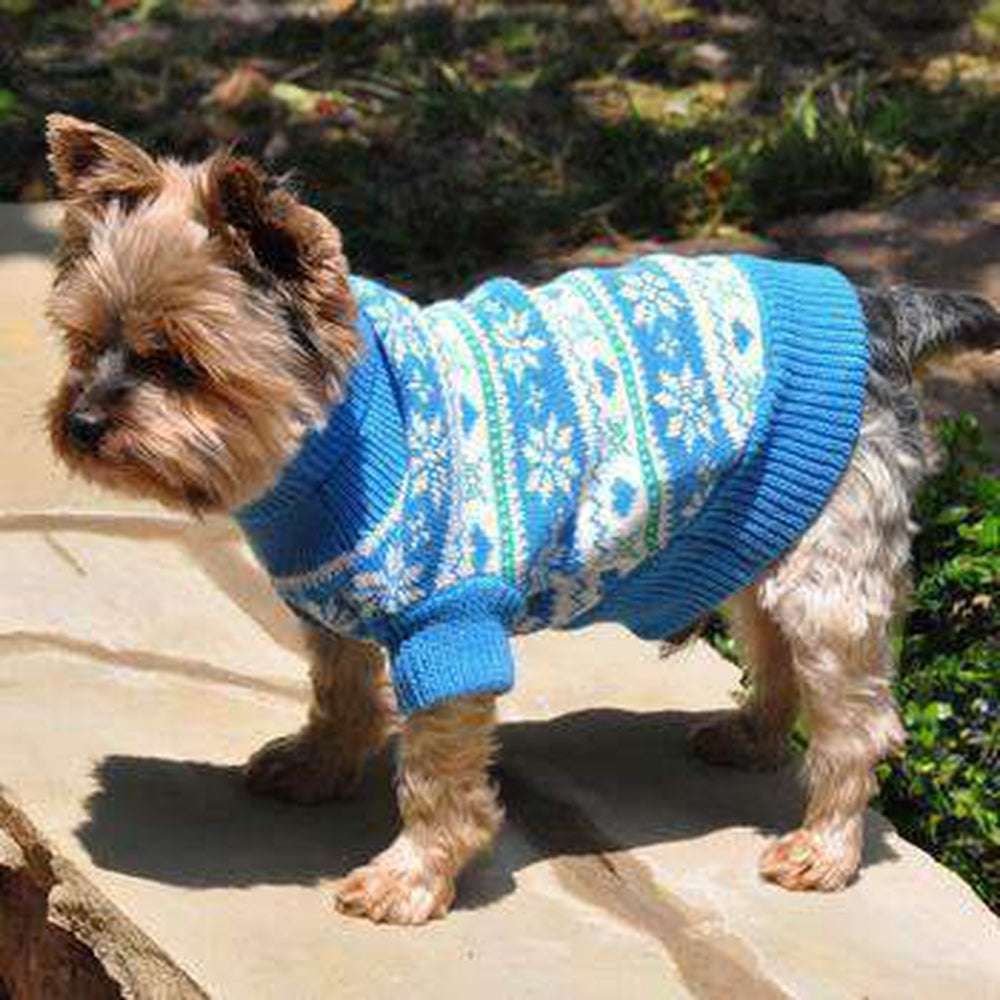 Cotton Snowflake and Hearts Dog Sweater - Blue