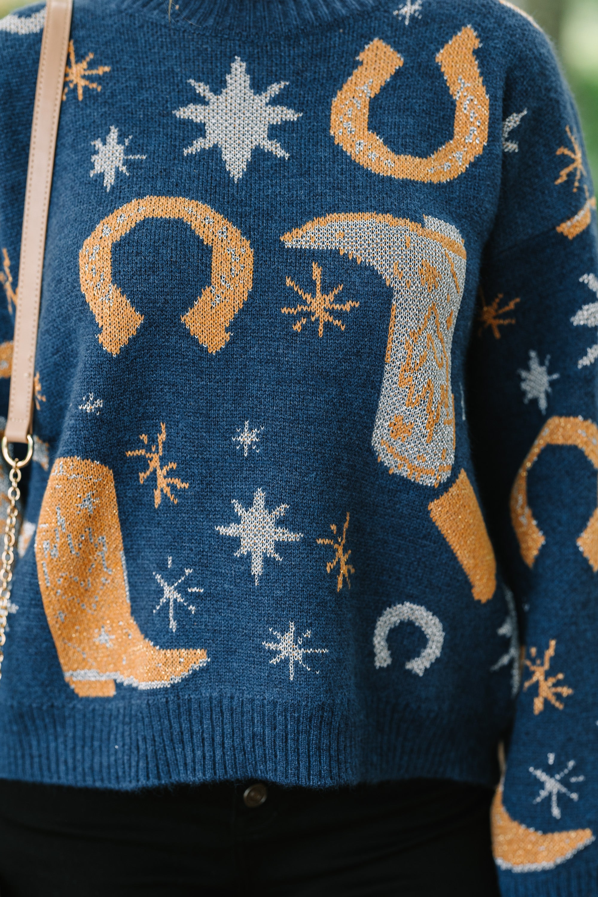 Cowboy Craze Navy Blue Printed Sweater