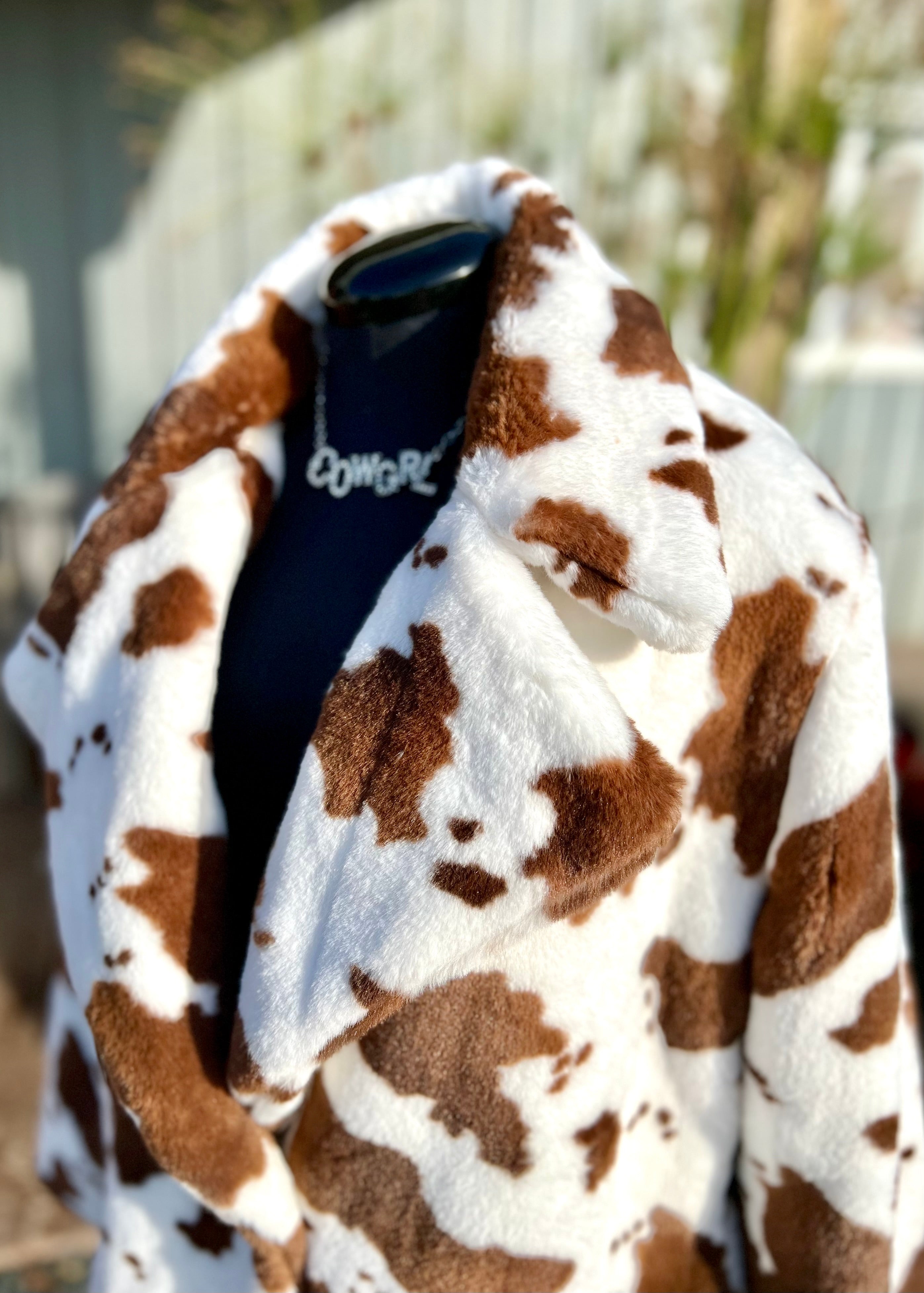 Cowhide Print Fuzzy Jacket