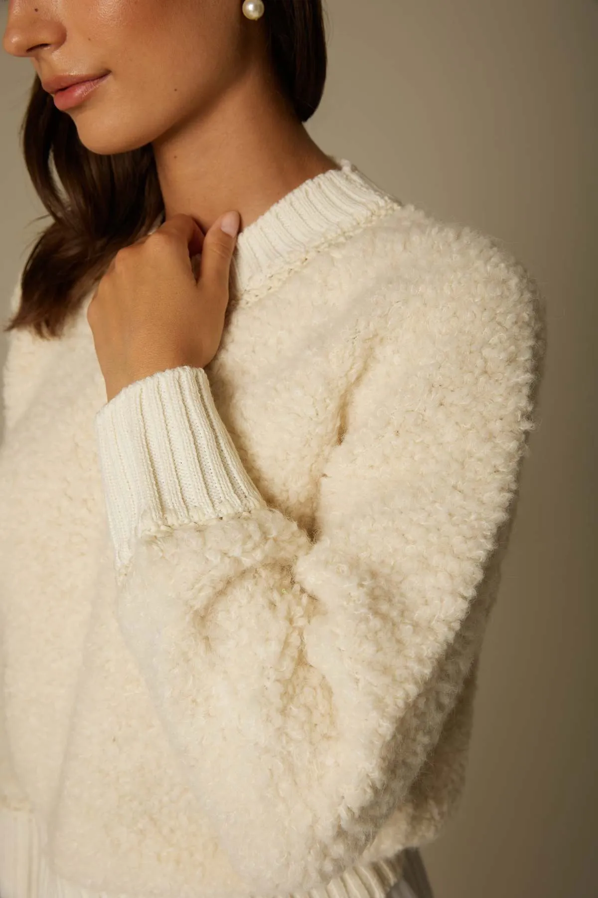 Cristina Furry Pullover Sweater - Cream