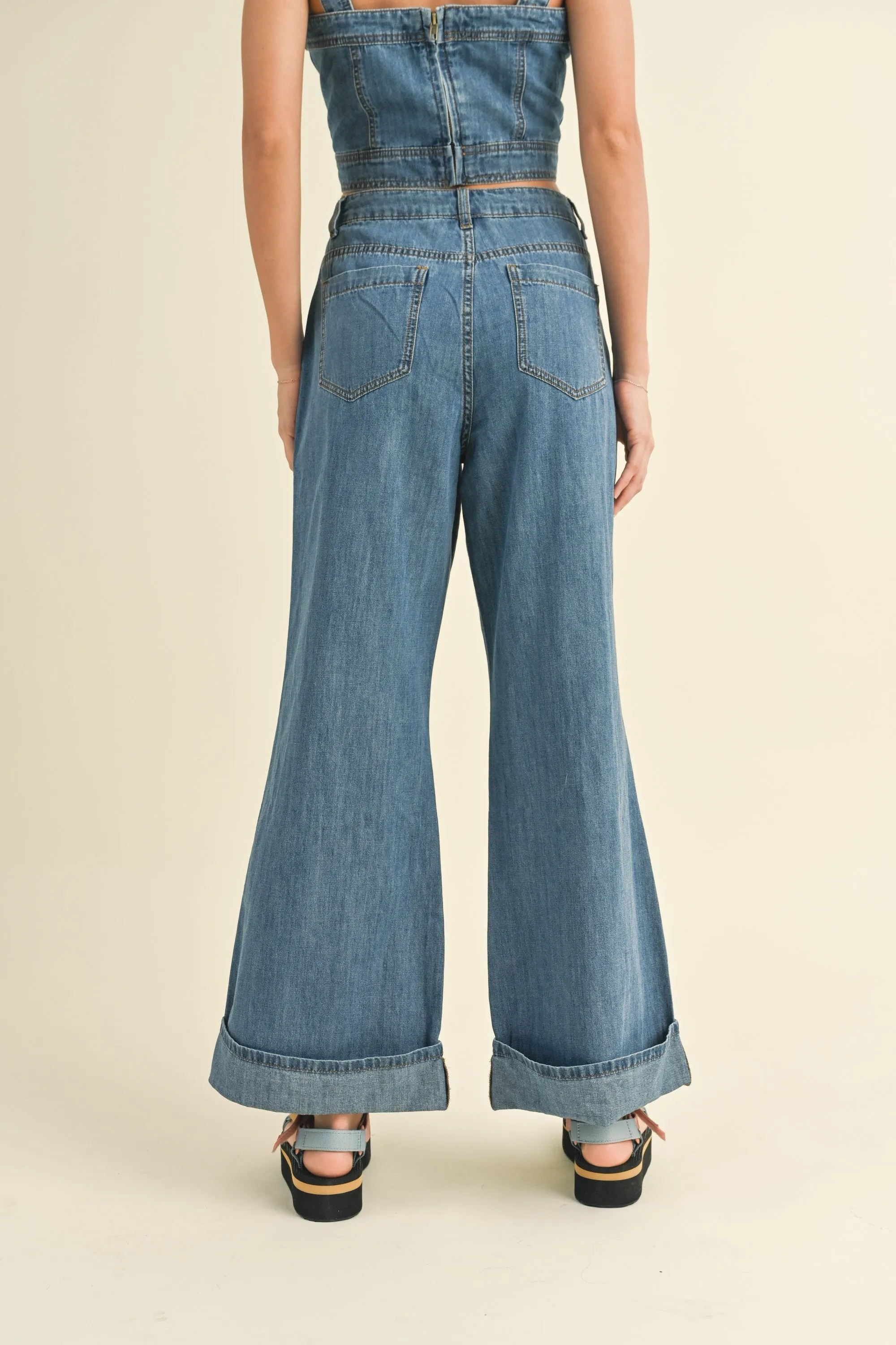 Cuffed Bottom Denim Pants