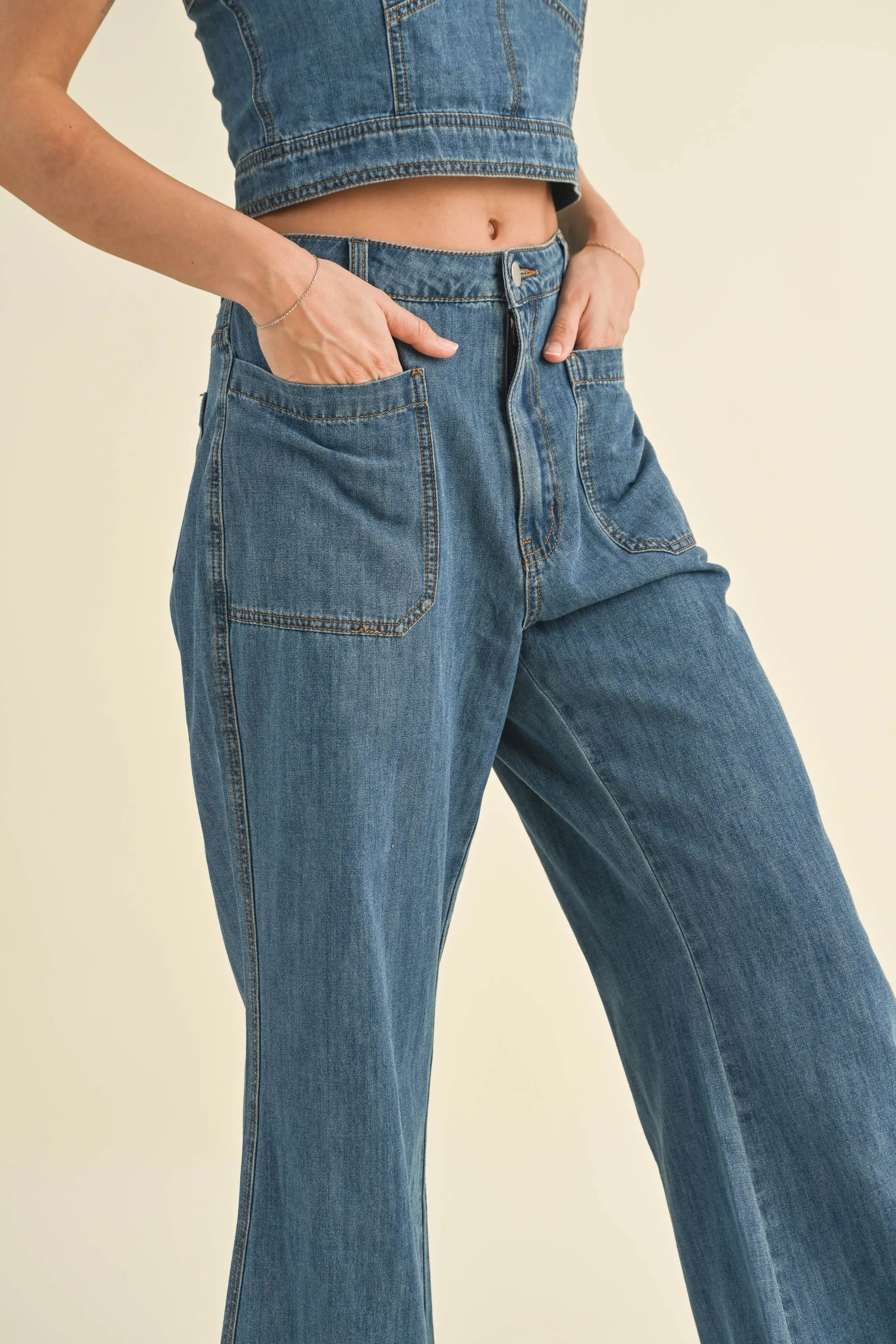 Cuffed Bottom Denim Pants