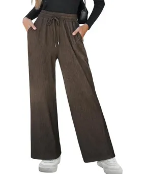 Cupshe Women's Brown Drawstring Waist Straight Leg Jersey Pants