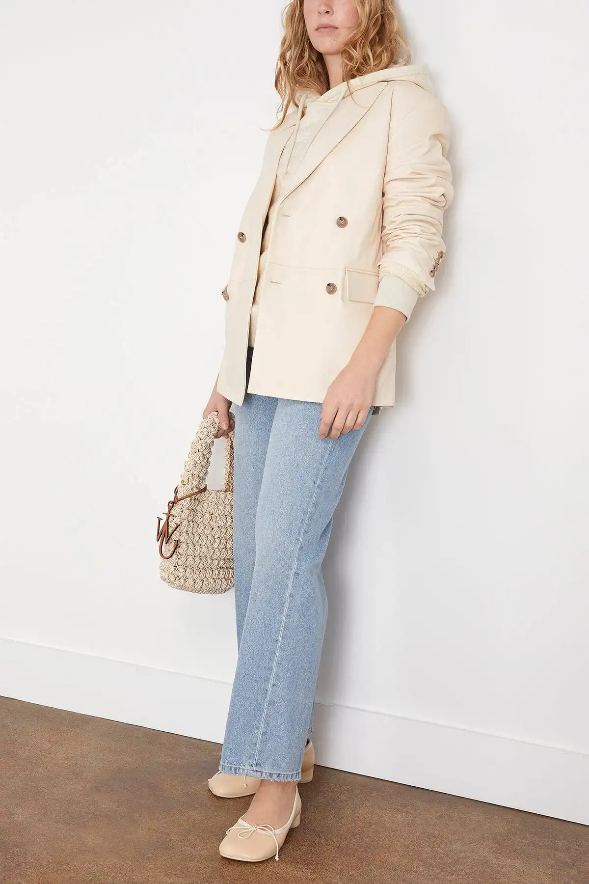 Davao Blazer En Cuir in Frost Ivory