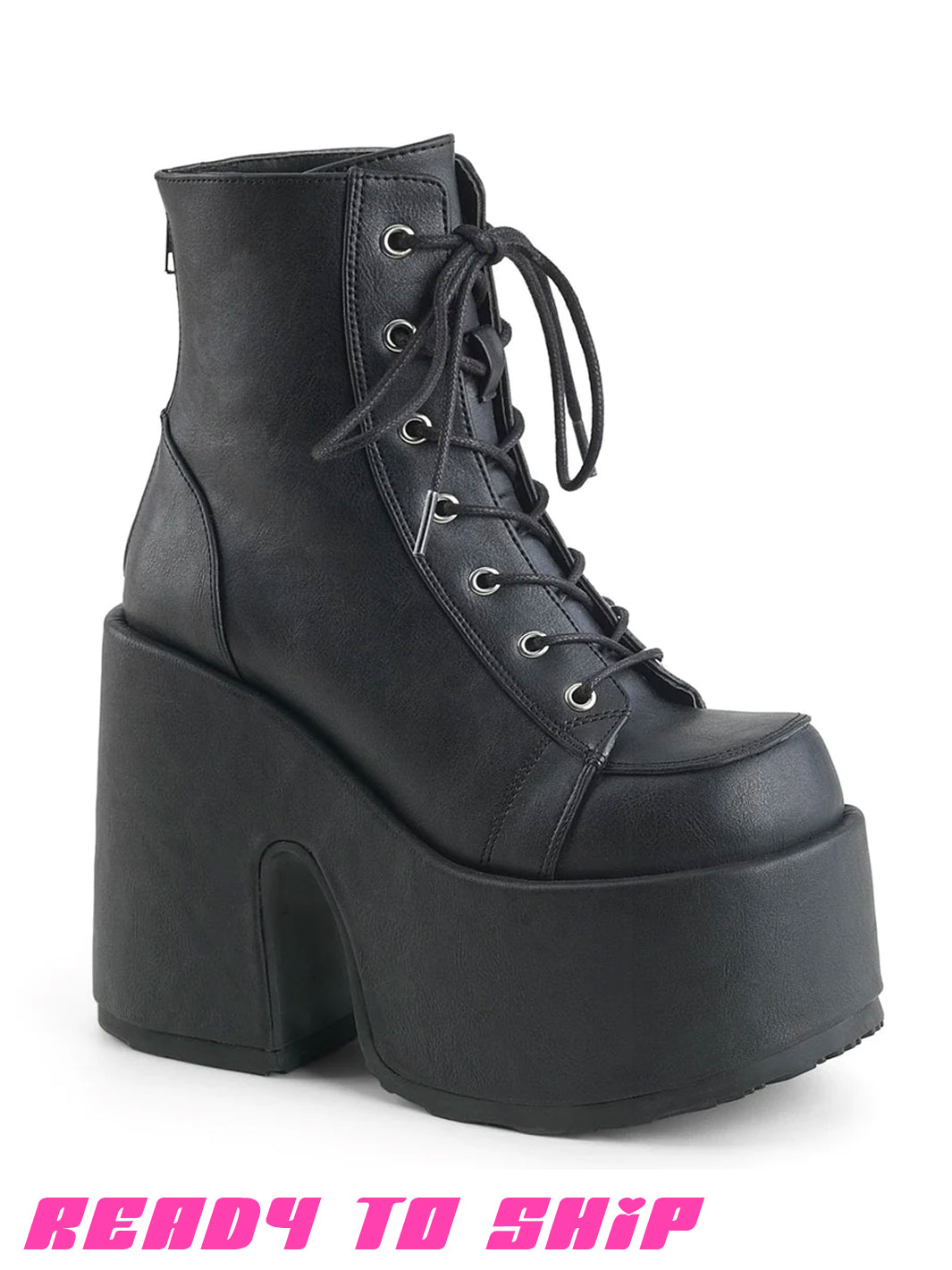 DEMONIA CAMEL 203 PLATFORM BOOTS - BLACK VEGAN LEATHER