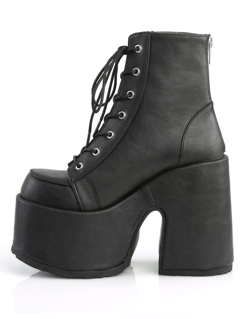 DEMONIA CAMEL 203 PLATFORM BOOTS - BLACK VEGAN LEATHER