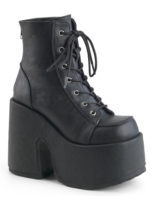 DEMONIA CAMEL 203 PLATFORM BOOTS - BLACK VEGAN LEATHER