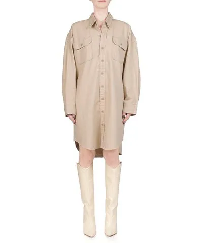 DENIMIST Utility Shirt Dress In Khaki