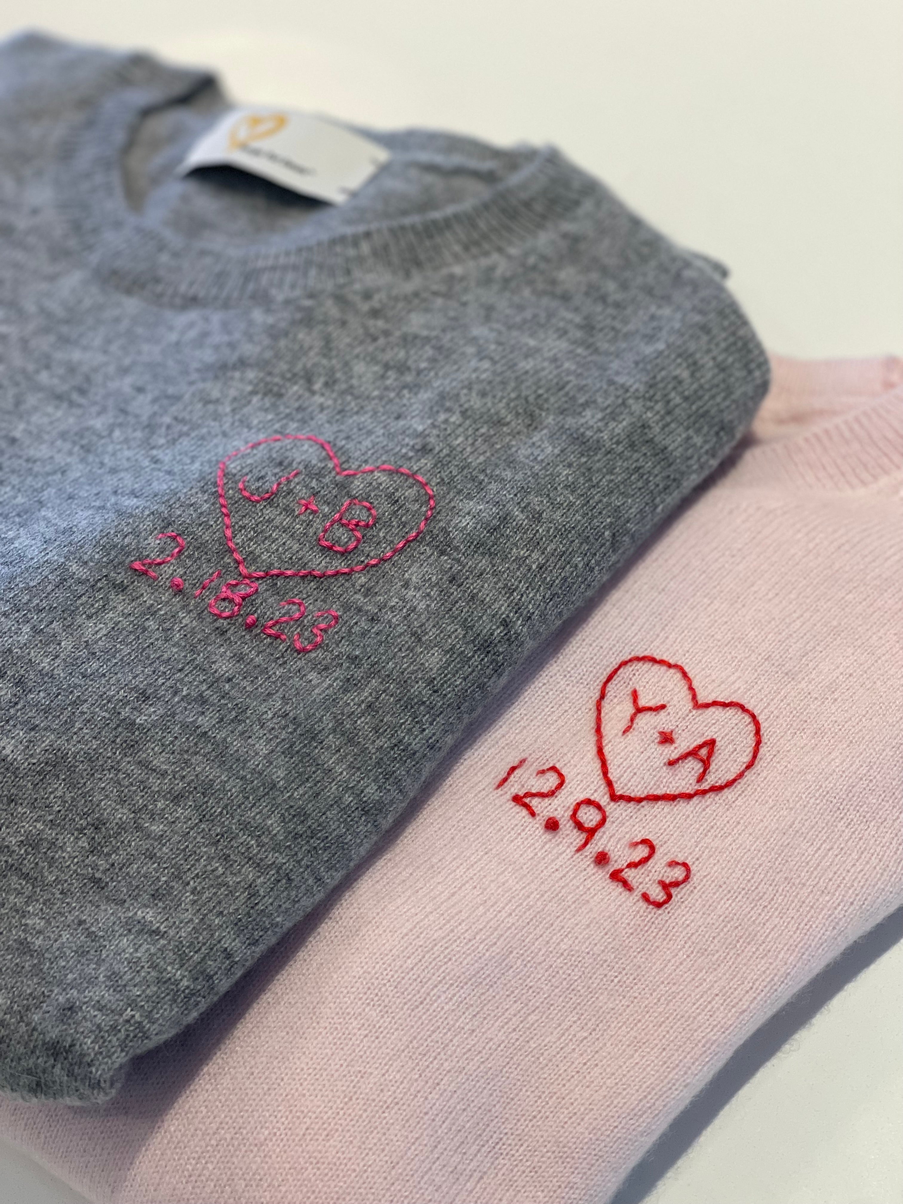 DTD Custom Heart & Date Cashmere Sweater