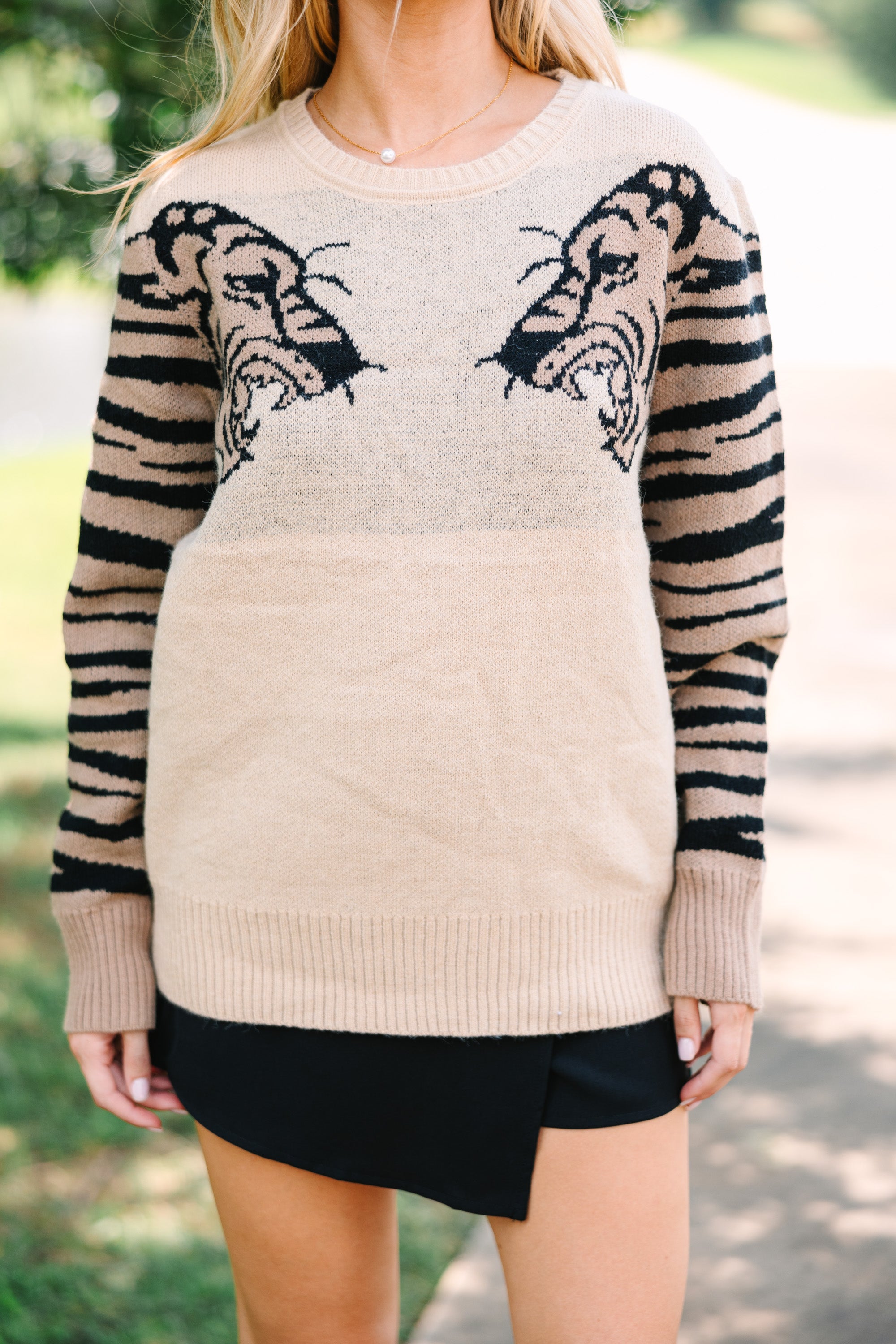 Dueling Dreams Oatmeal Brown Tiger Sweater