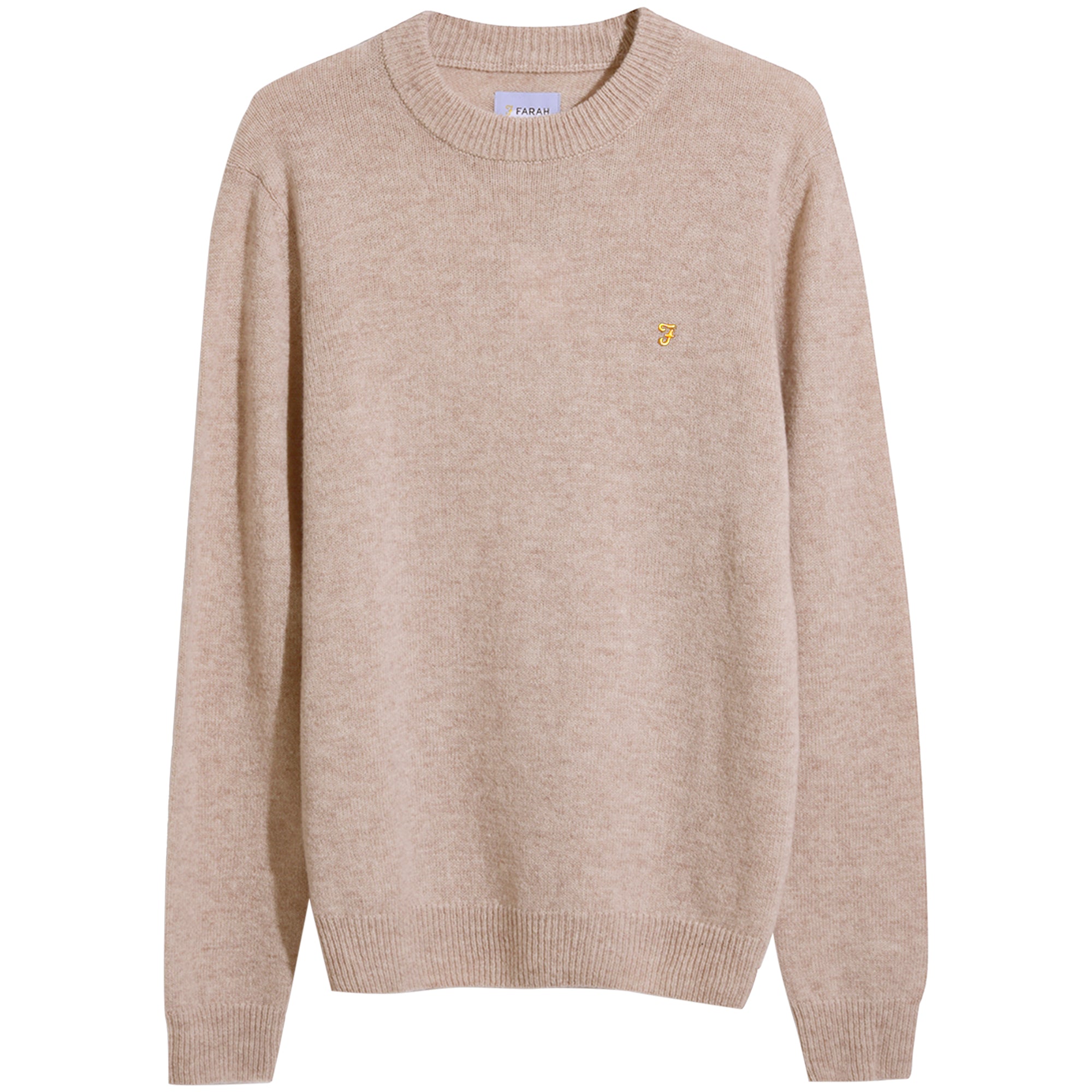 Farah Birchall Lambswool Crew Sweater - Light Sand