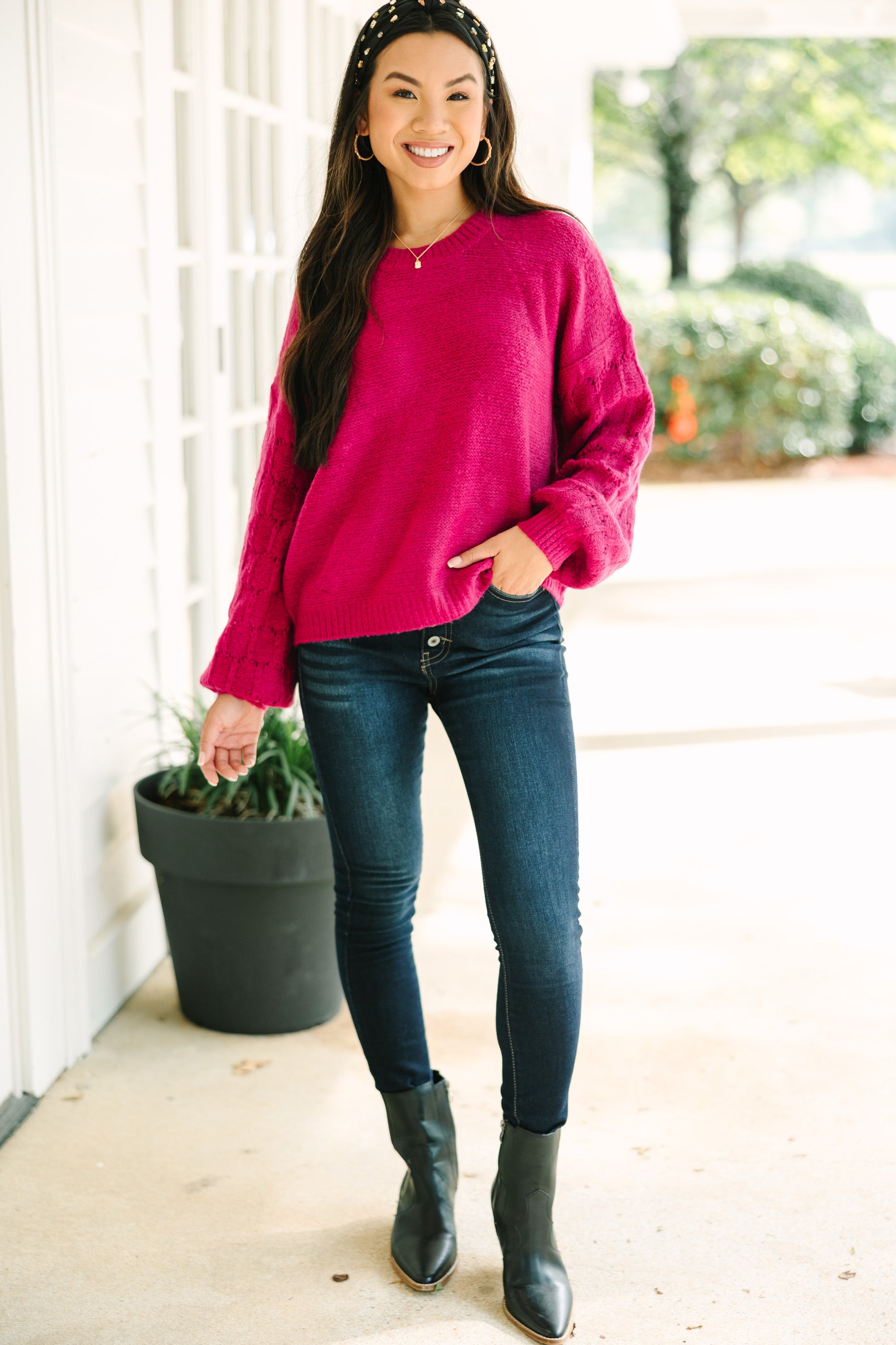 Feeling Close To You Magenta Purple Textured Sweater