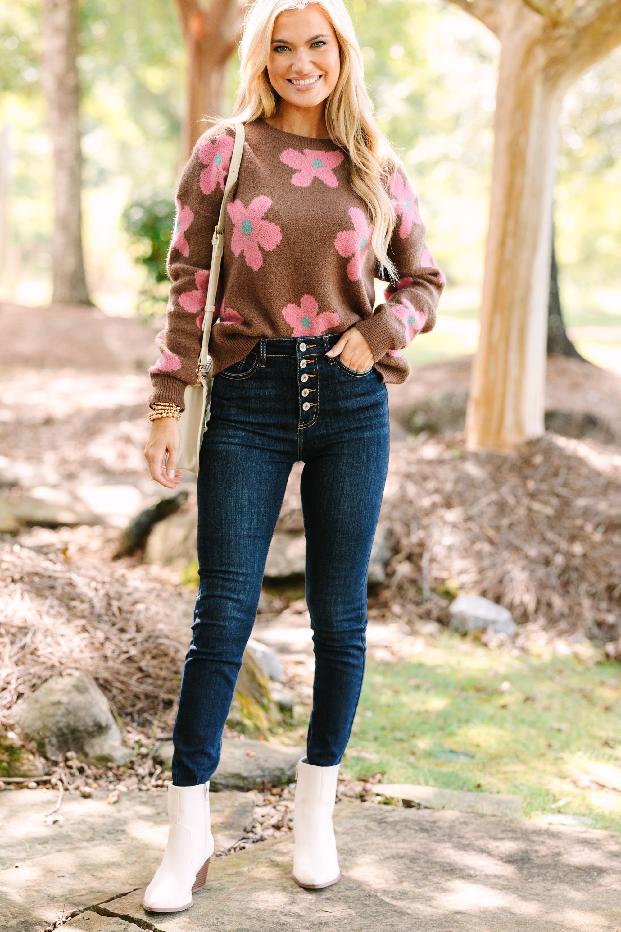 Feeling Myself Brown Floral Sweater