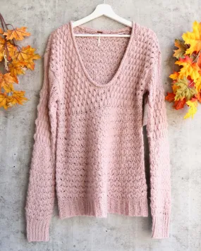 Free People - Crashing Waves Wool Blend Bishop Sleeve Chunky Knit Pullover Sweater - Mauve