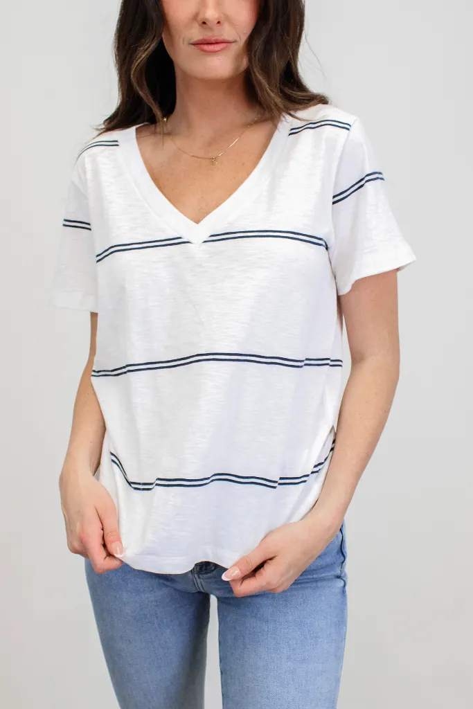 Girlfriend Twin Stripe V Neck Tee by Z Supply