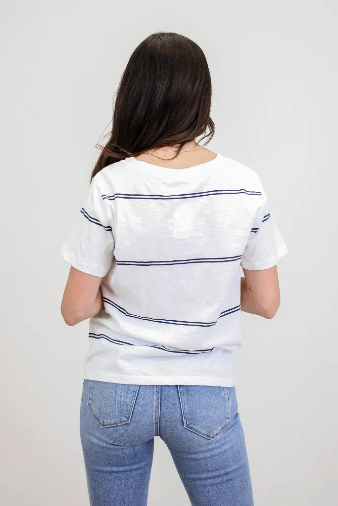 Girlfriend Twin Stripe V Neck Tee by Z Supply