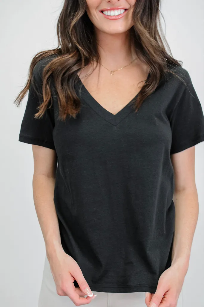 Girlfriend V Neck Tee in Black by Z Supply