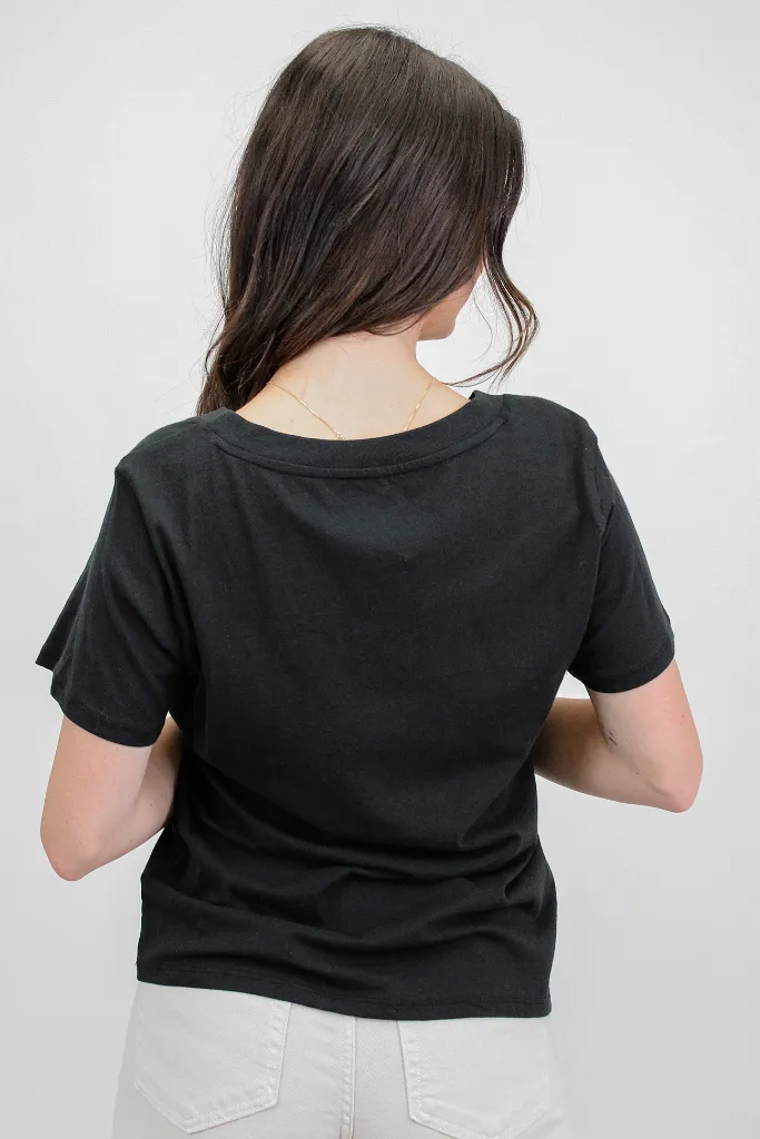 Girlfriend V Neck Tee in Black by Z Supply