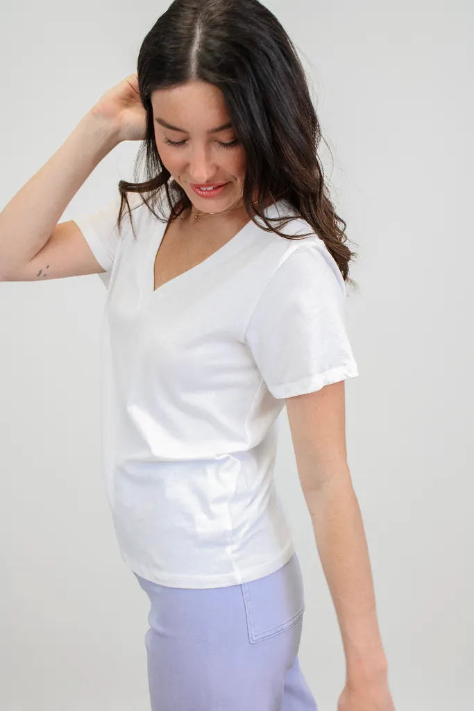 Girlfriend V Neck Tee in White