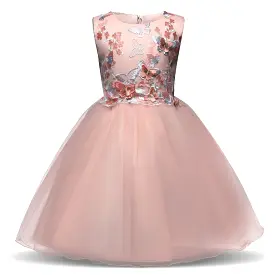 Girls Dress, Pink Princess Lace Girl Dress 4-10 Yrs