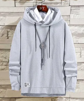 Grey long sleeve labelled pull over hoodies