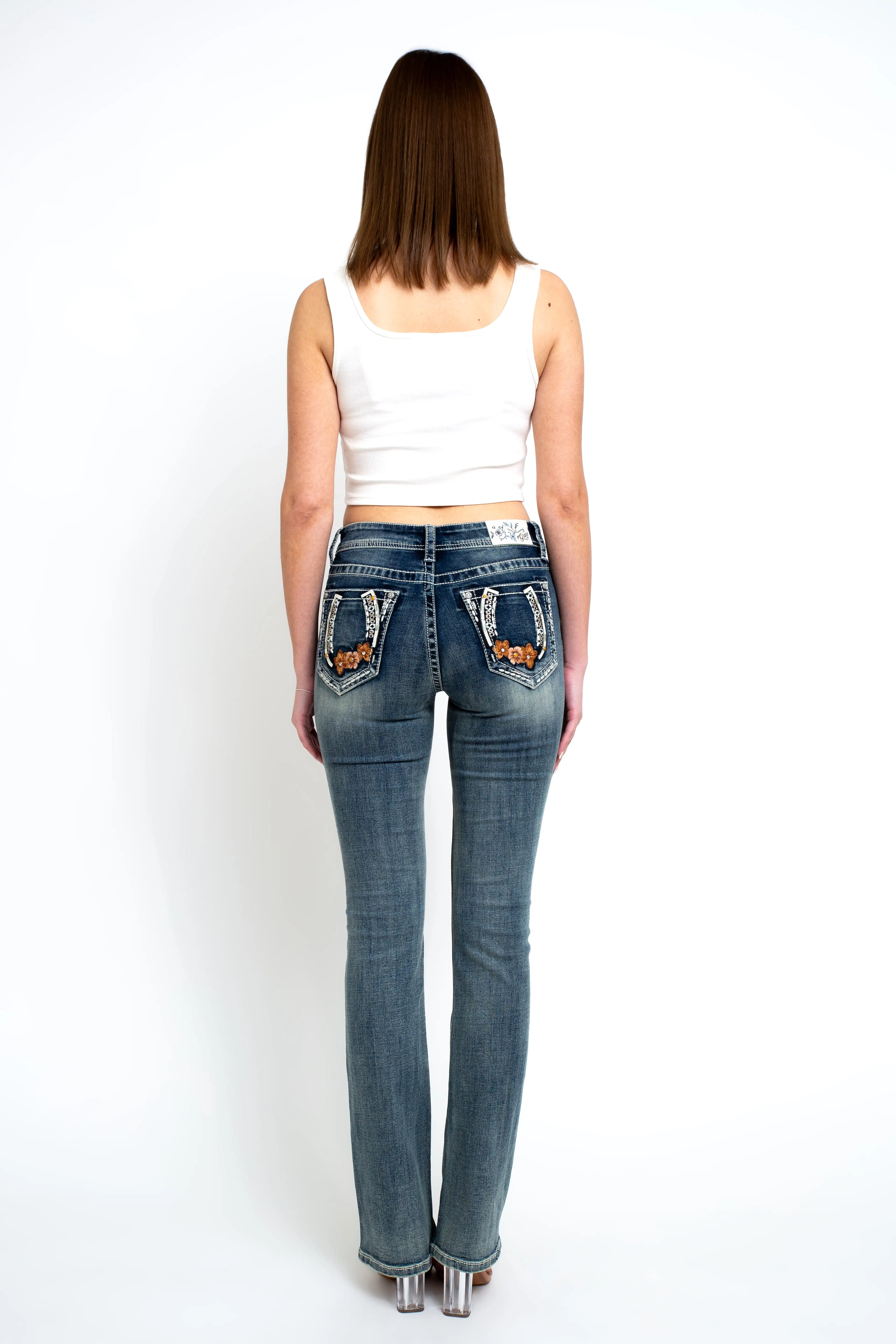 Horse Shoe / Floral Modify  Mid Rise Bootcut Jeans